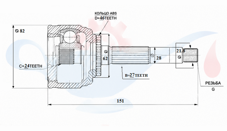 11501, Граната (шрус) наружная 27*24*62 V=1,8-2,0 Febest 2210-SOUA46